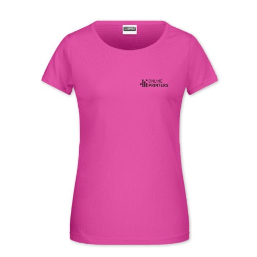 Camiseta rosa de algodn para mujer con mangas cortas.