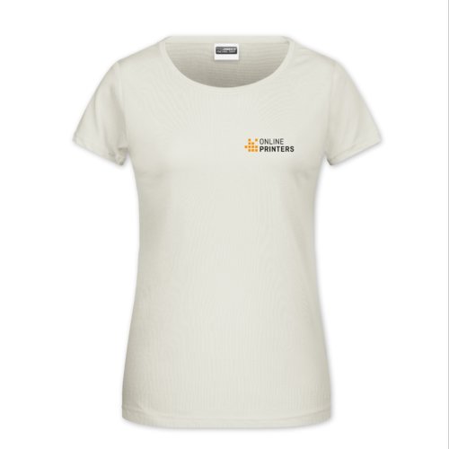 Camiseta beige de algodn para mujer con mangas cortas.