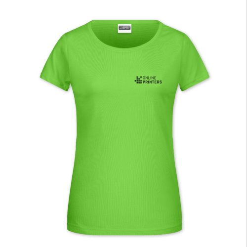 Camiseta de algodn verde manzana para mujer con cuello redondo y manga corta.