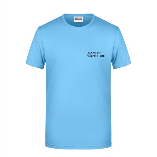 Camiseta de algodn azul cielo con mangas cortas y cuello redondo.