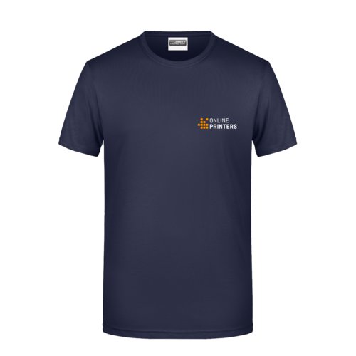 Camiseta azul oscuro de algodn para hombre con mangas cortas.