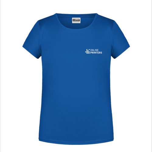 Camiseta de algodn azul real para nia con mangas cortas.