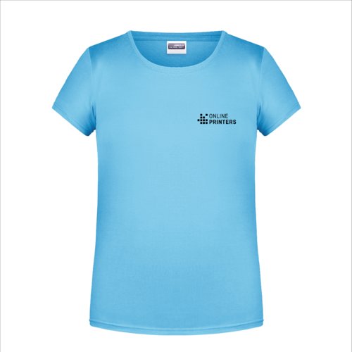 Camiseta de algodn azul cielo para nias con cuello redondo.