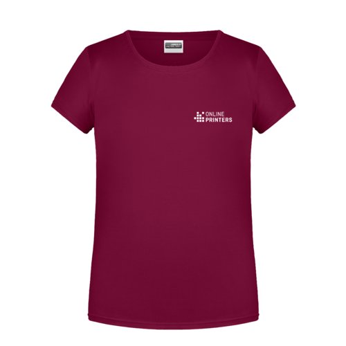 Camiseta de algodn burdeos para nias con mangas cortas.