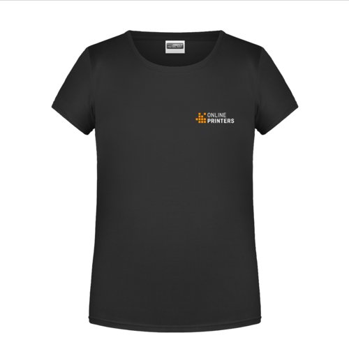 Camiseta negra de algodn para nias con mangas cortas.