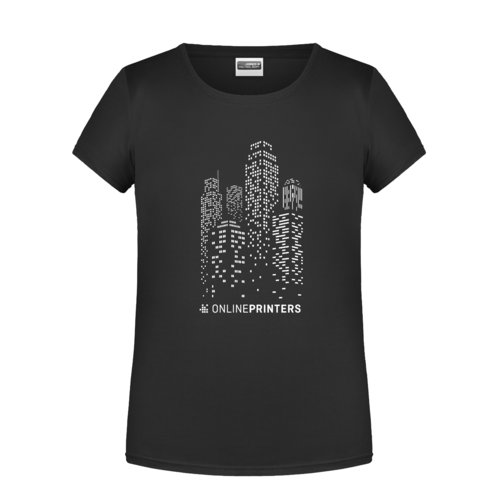 Camiseta negra de algodn para nias con mangas cortas.