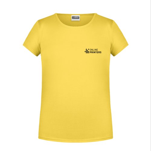 Camiseta amarilla de algodn para nia con mangas cortas.