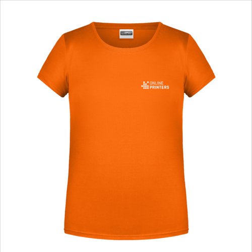 Camiseta naranja de algodn con mangas cortas y cuello redondo.