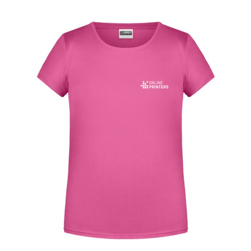 Camiseta rosa de algodn para nia con mangas cortas.