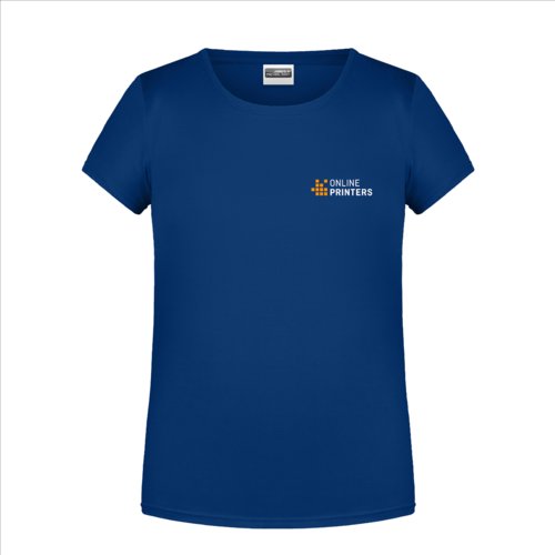 Camiseta de algodn azul oscuro para nias con mangas cortas.