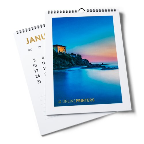 Calendario de pared de papel dorado con encuadernaci�n en espiral y colgador.