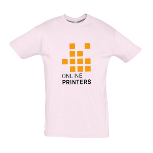 Camiseta rosa claro de algodn con mangas cortas, corte unisex.