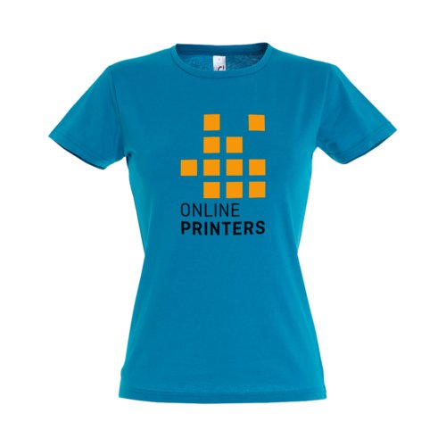 Camiseta de algodn azul aguamarina para mujer con mangas cortas.