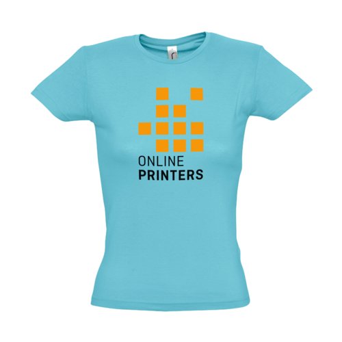 Camiseta de algodn azul atoln para mujer con mangas cortas.