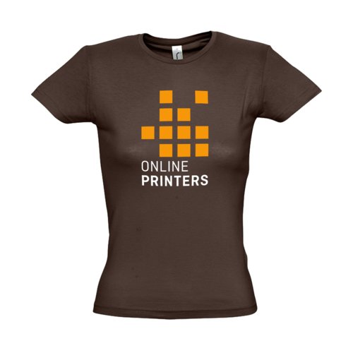 Camiseta marrn de algodn para mujer con mangas cortas.