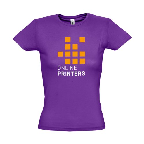 Camiseta de algodn morado oscuro para mujer con mangas cortas.
