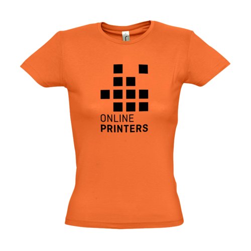 Camiseta naranja de algodn para mujer con mangas cortas.