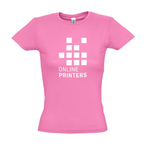 Camiseta rosa de algodn para mujer con mangas cortas.