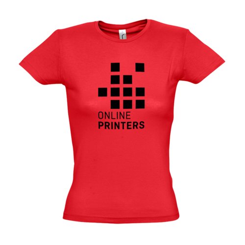 Camiseta roja de algodn para mujer con mangas cortas y corte entallado.