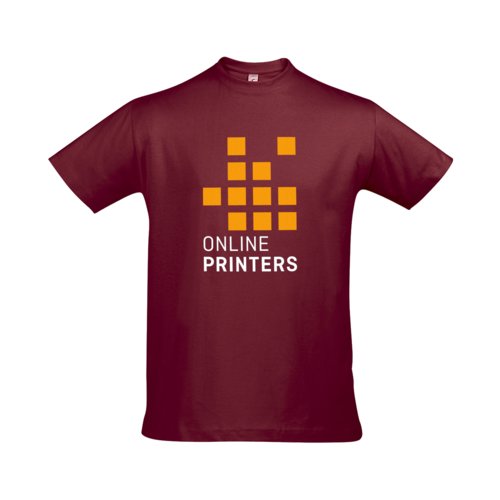 Camiseta de algodn burdeos para hombre con mangas cortas.