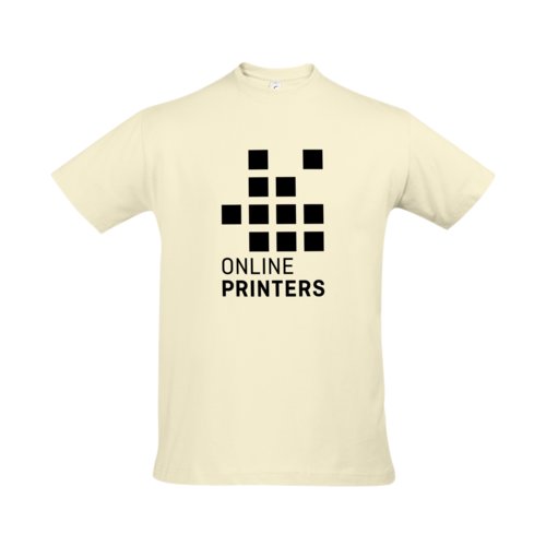 Camiseta beige de algodn para hombre con mangas cortas.