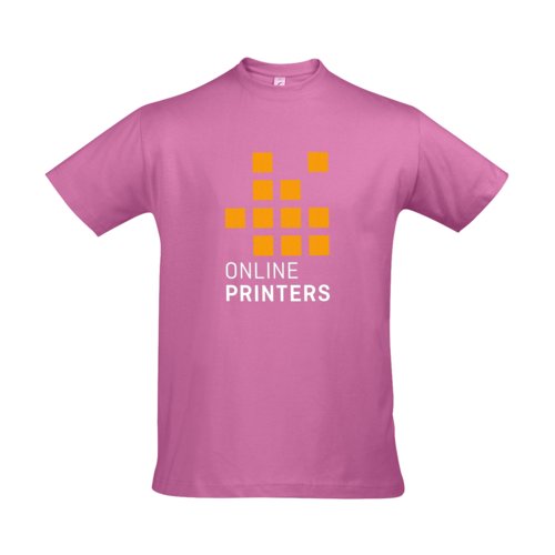 Camiseta rosa de algodn para hombre con mangas cortas y cuello redondo.