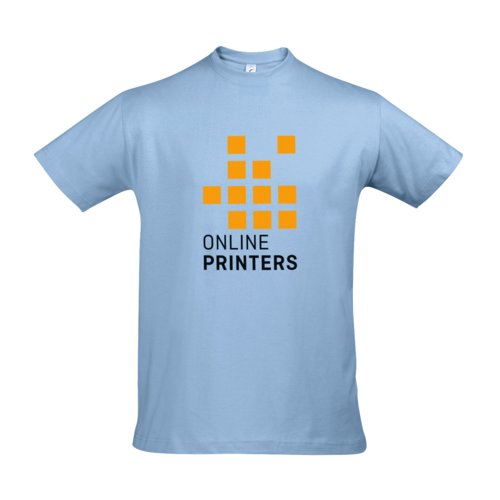 Camiseta de algodn azul cielo para hombre con mangas cortas.