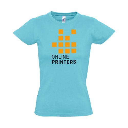Camiseta de algodn azul atoln para mujer con mangas cortas.