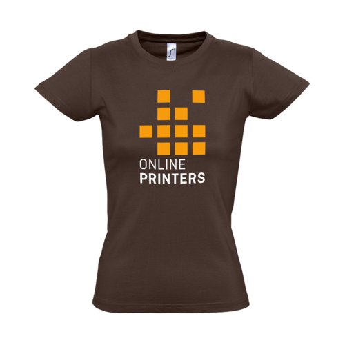 Camiseta marrn de algodn para mujer con mangas cortas.
