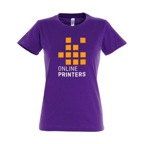 Camiseta de algodn morado oscuro para mujer con mangas cortas.