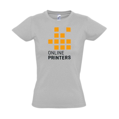 Camiseta gris de algodn para mujer con mangas cortas.