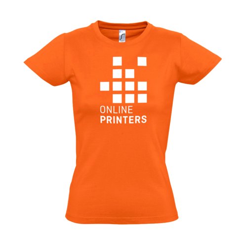 Camiseta naranja de algodn para mujer con mangas cortas.