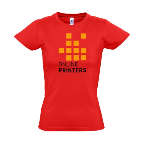 Camiseta roja de algodn para mujer con mangas cortas.