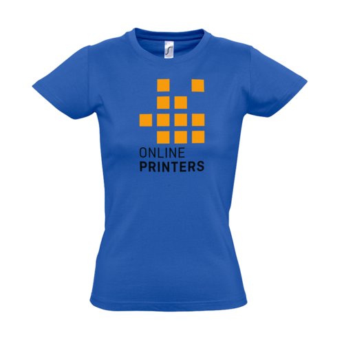 Camiseta de algodn azul real para mujer con mangas cortas.