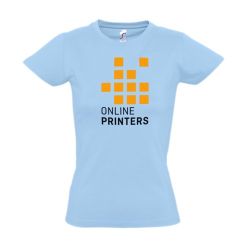 Camiseta de algodn azul cielo para mujer con mangas cortas.