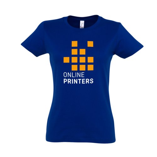 Camiseta de algodn azul oscuro para mujer con mangas cortas.