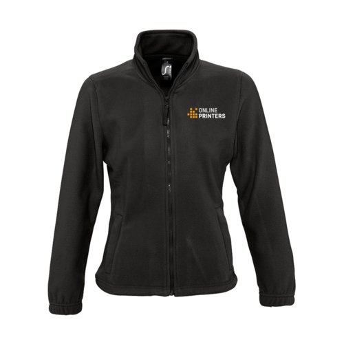 Chaqueta polar negra de polister con cremallera completa.