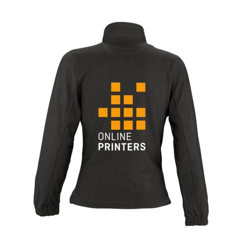 Chaqueta polar negra de polister para mujer con cremallera completa.