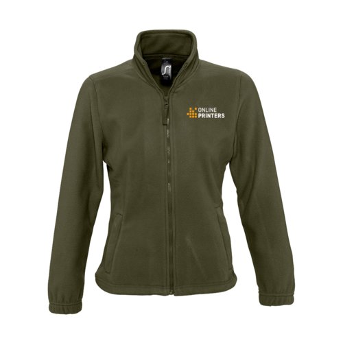 Chaqueta polar de polister marrn oscuro para mujer con cremallera completa.