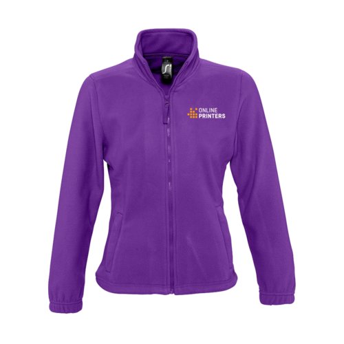 Chaqueta de forro polar de polister violeta oscuro con cremallera completa, para mujer.