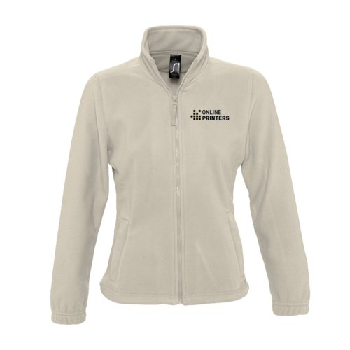 Chaqueta polar beige de polister con cremallera completa para mujer.