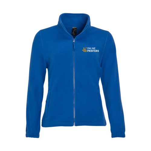 Chaqueta polar de polister azul real para mujer con cremallera completa.