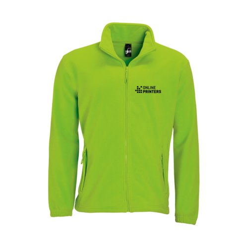 Chaqueta polar de polister verde manzana para hombre con cremallera completa.