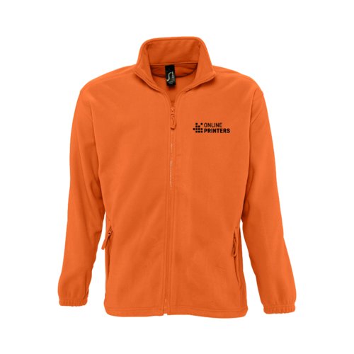Chaqueta polar naranja de polister con cremallera completa.
