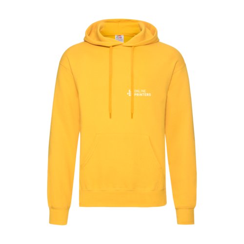 Sudadera con capucha amarilla de algodn y polister para hombre con capucha y bolsillo tipo canguro.