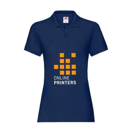 Polo de algodn azul marino para mujer con tapeta de botones corta.