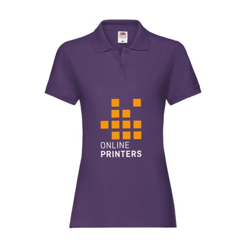Polo de algodn violeta para mujer con tapeta de botones corta.