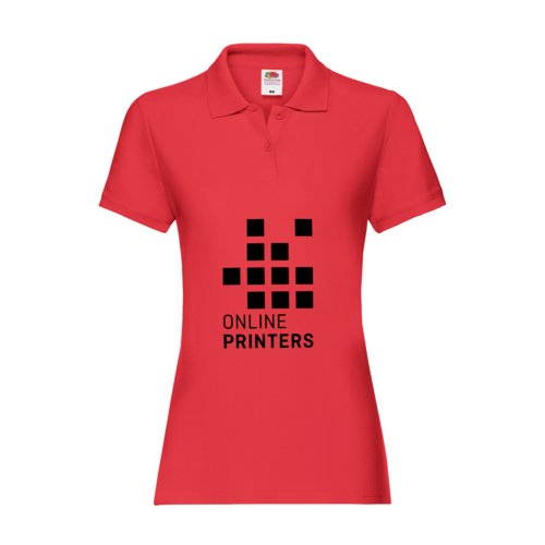Polo de algodn rojo para mujer con mangas cortas y tapeta de botones.