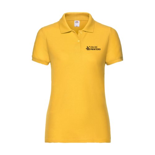 Polo amarillo de mezcla de algodn para mujer con mangas cortas.