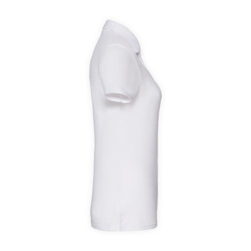 Polo blanco de tela mixta para mujer con mangas cortas.